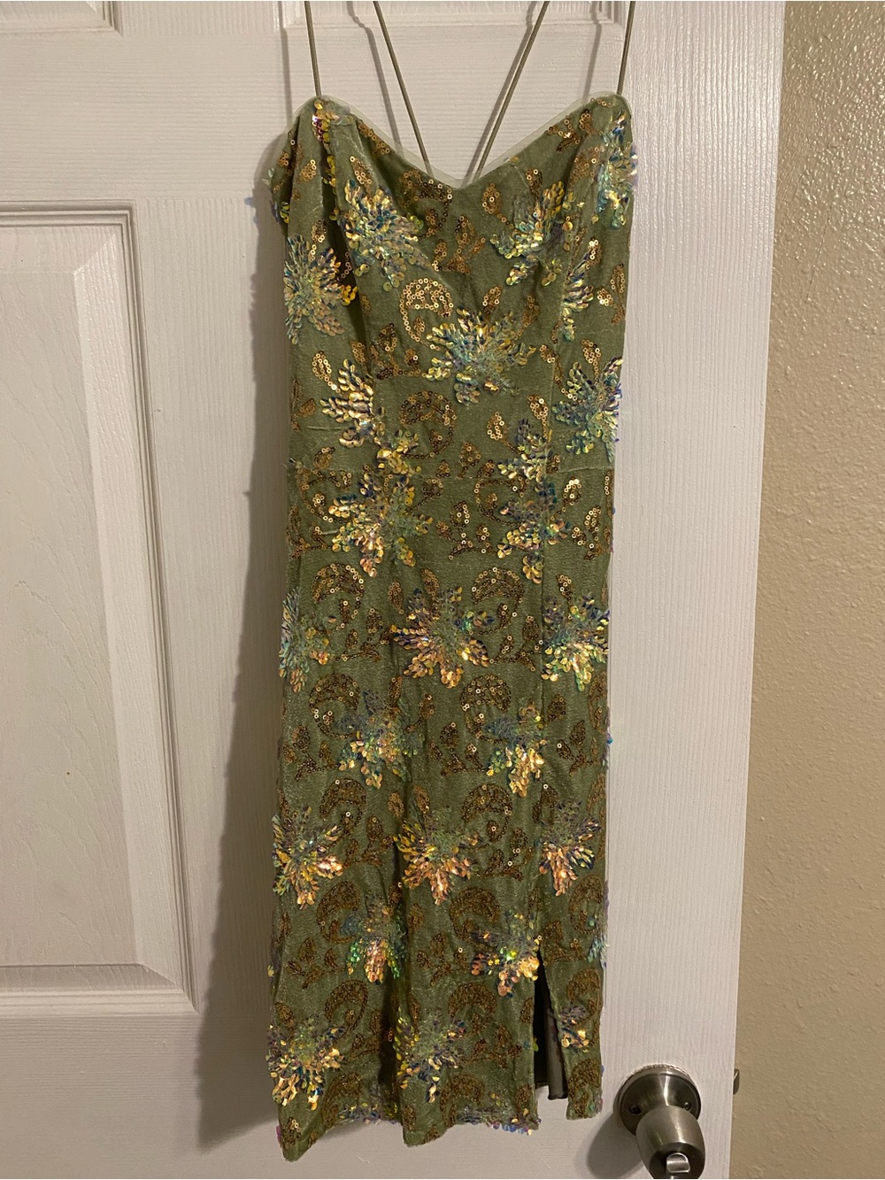Olive Sequin Floral Slip Midi Dress